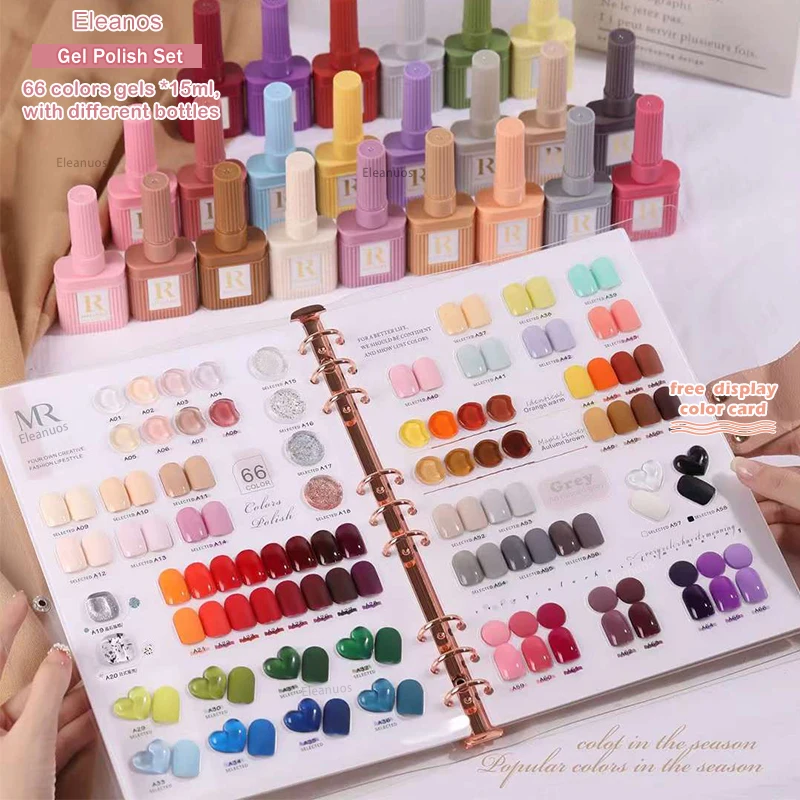 

Eleanos New 66 Colors Nail Gel Polish Set Color Gel Polish Different Bottles Nail Art Design Whole Set Nail Gel Learner Kit 15ml