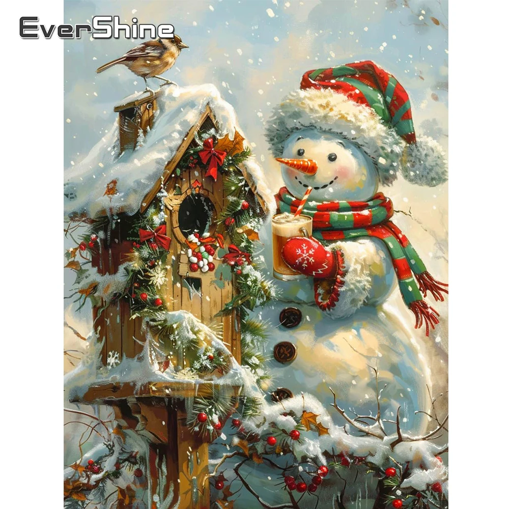 Evershine Diamant-Gemälde, Weihnachten, Strasssteine, Bild, Diamant-Stickerei, Schneemann, volles Quadrat, Mosaik, Landschaft, Wanddekoration