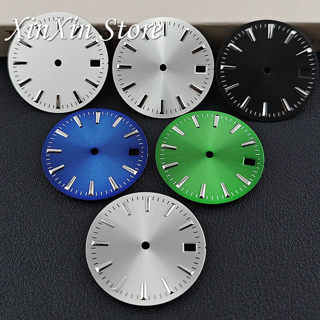 Sunburst 28,5 mm NH35-Uhrenzifferblattstreifen, einfache Oberfläche, Einzeldatum, Zifferblatt, Ersatzteile für NH35/NH36/4R/7S-Uhrwerk