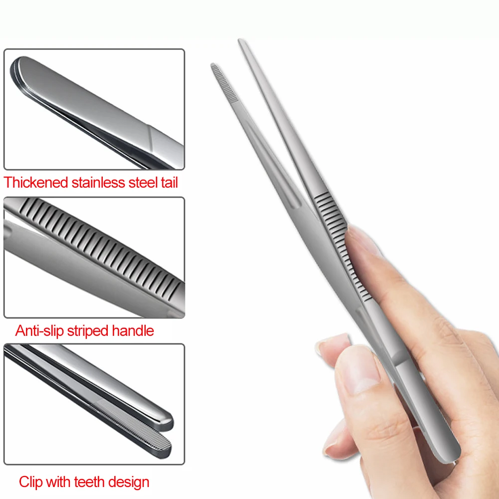 10PCS Stainless Steel Tweezers with Curved Pointed Serrated Tip Home Medical Dental Garden Daily Kitchen Precision Tweezer Tools