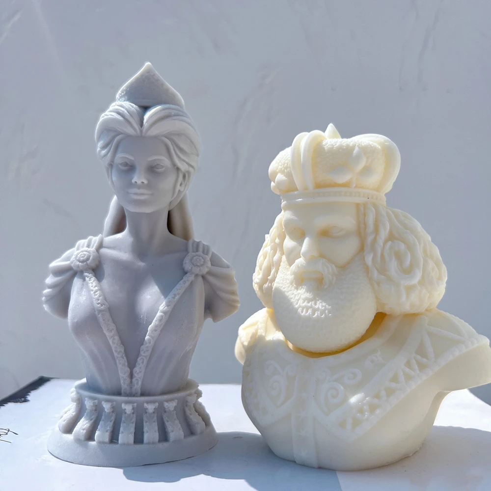 King Queen Statue Candle Mold Greek Art Woman Sculpture Wax Tool Goddess Bust Silicone Molds