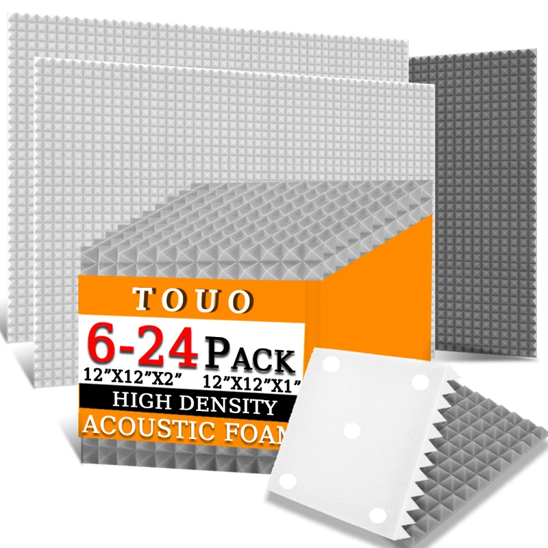 

TOUO 6-24 Pcs Acoustic Foam Pyramid Sound Insulation Material Studio Acoustic Treatment Flame-Retardant Sound Proof Wall Panel