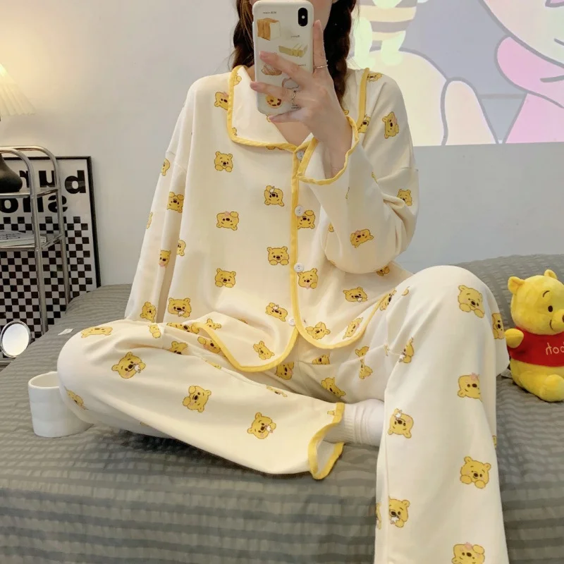 Disney Winnie the Pooh autumn new pajamas female cartoon long-sleeved animation cute loungewear two-piece set