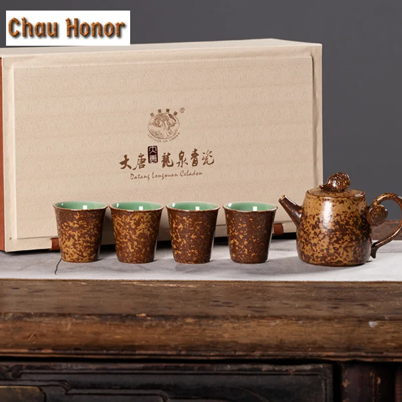 

Чайный сервиз Longquan Celadon Grey Glaze Lotus Pod, полный набор, набор чайной церемонии ручной работы, набор чайников и чайных чашек, китайский чайный сервиз, подарок