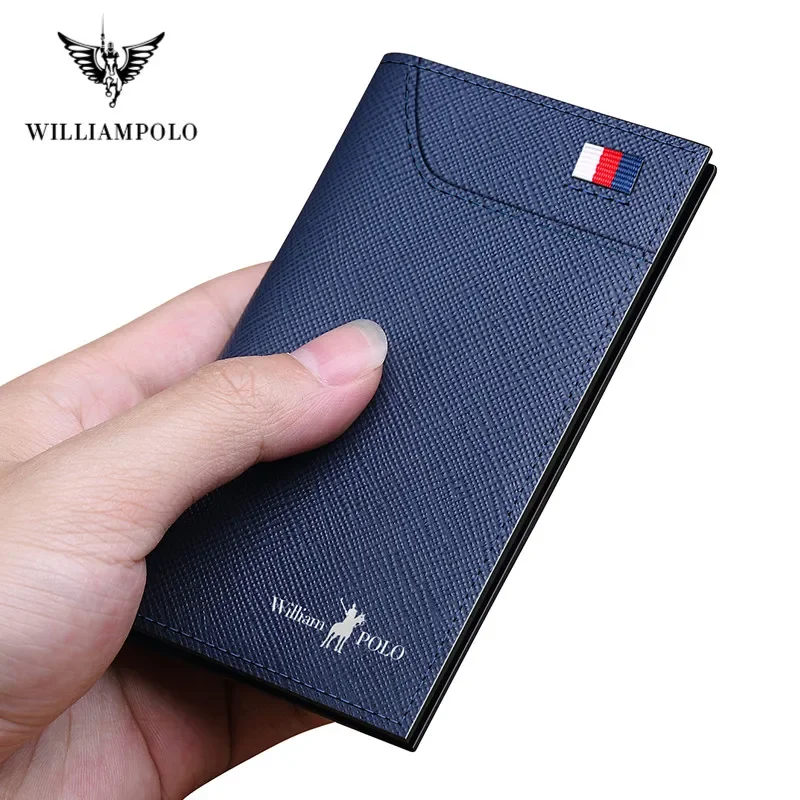 WILLIAMPOLO Mens slim Wallet Credit Card Holder Bifold Mini Purse Ultra-thin Multi Card Case Slots full grain Leather Wallet