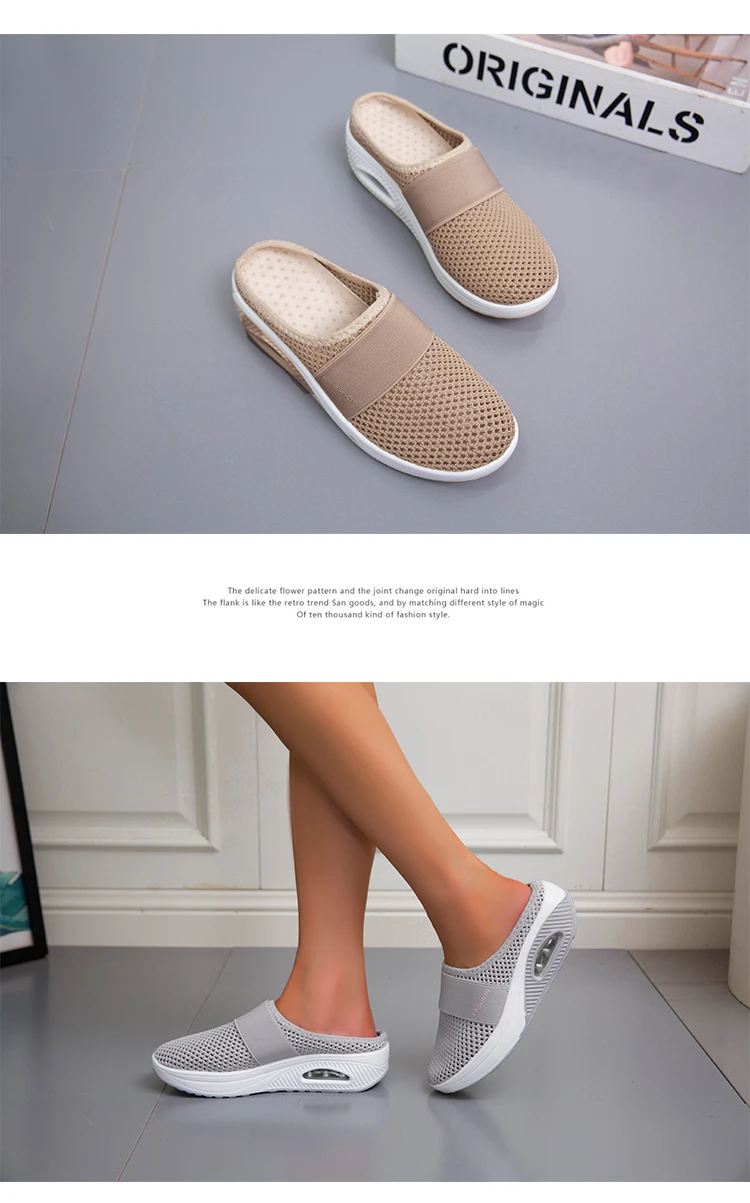 2025, Sommer europäische und amerikanische große Baotou-Halbhausschuhe für Damen, Mesh, ohne Absatz, Slip-on-Damenschuhe, flache Schuhe – Detail 23