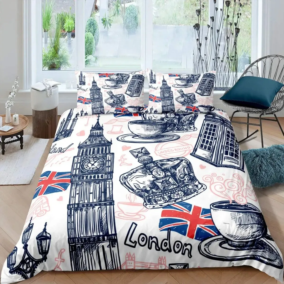 

Big Ben Comforter Cover Boys Famous Telephone Booth Bedding Set For Teens Retro London Cityscape Duvet Cover Set With Pillowcase