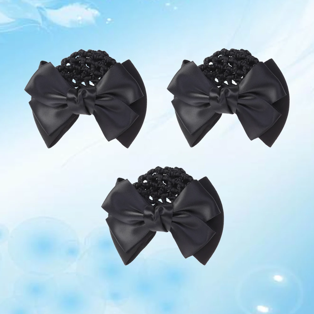 

3 Pcs Head Flower Net Bag Hair Accessory Nets for Buns Bow Red Clips Snoods Women with Pouch Hairpin