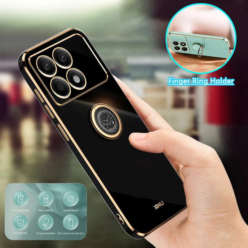 For Xiaomi Poco F6 Pro 5G Case Silicone Plating Phone Case For Poko Little Poco F6Pro F 6 POCOF6 5G Pro Ring Holder Back Cover