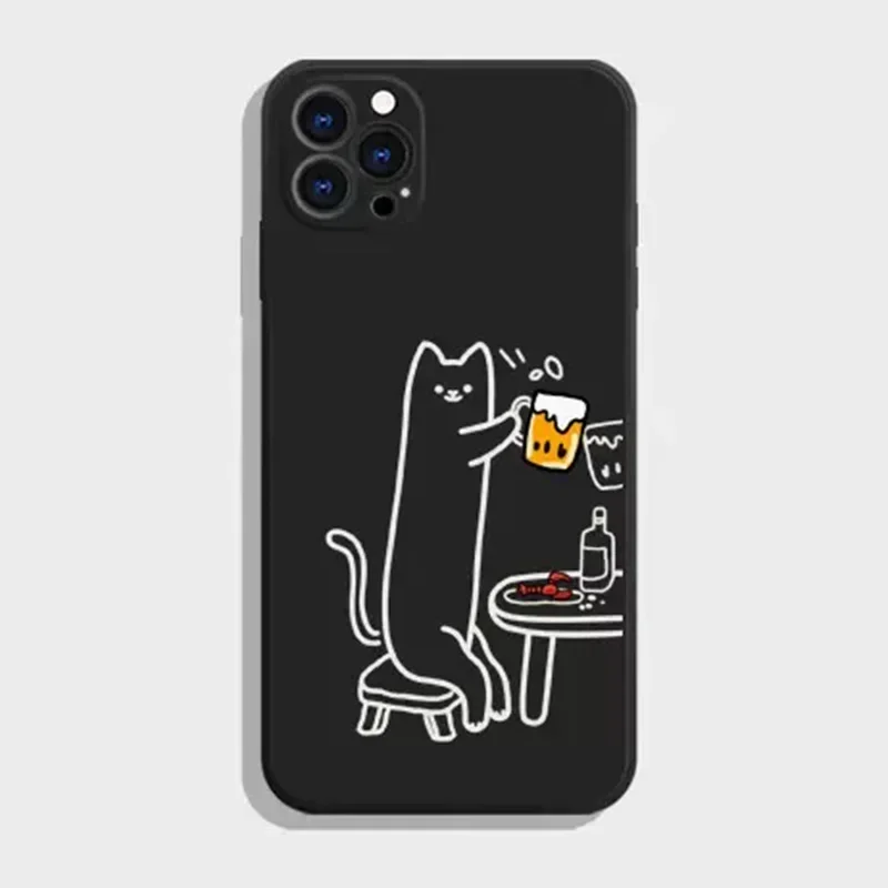 Funny Animal Cat Paired Couple Phone Case for iPhone 15 16 14 13 12 11 Pro Max Mini 7 8 14 Plus SE Cartoon Protector Cover Shell