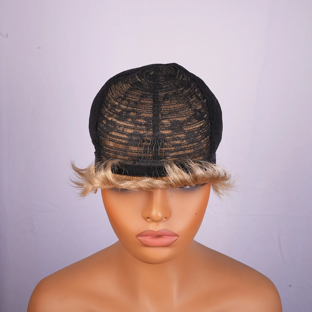 Медовый блондин, короткий парик с стрижкой пикси, многослойные прямые парики из натуральных волос, базильские волосы с предварительно выщипанной челкой для женщин, машинное производство