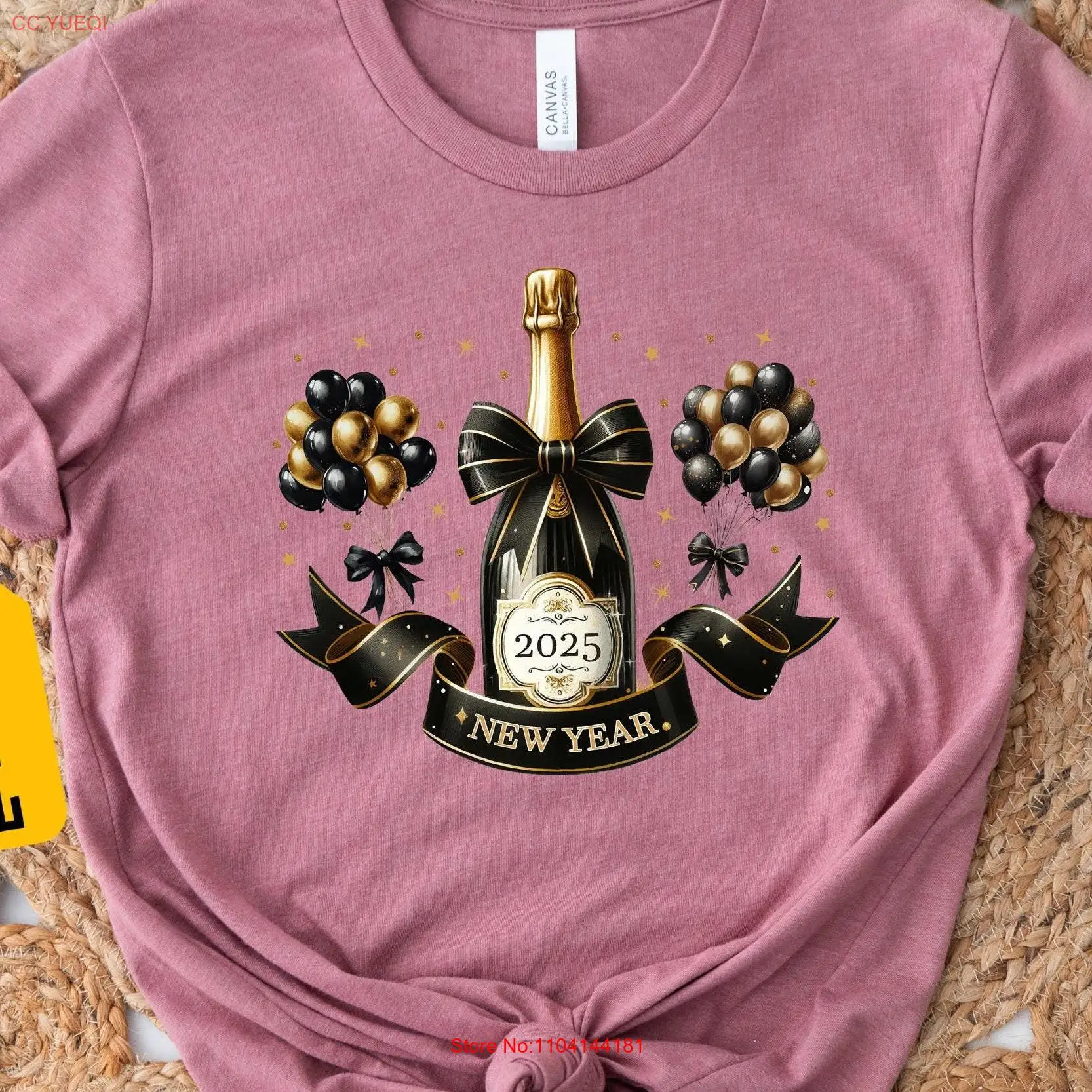 

New Year 2025 Coquette Bow Champagne And Balloons T Shirt Eve Family Group Squad Crew Party Happy long or short sleeves