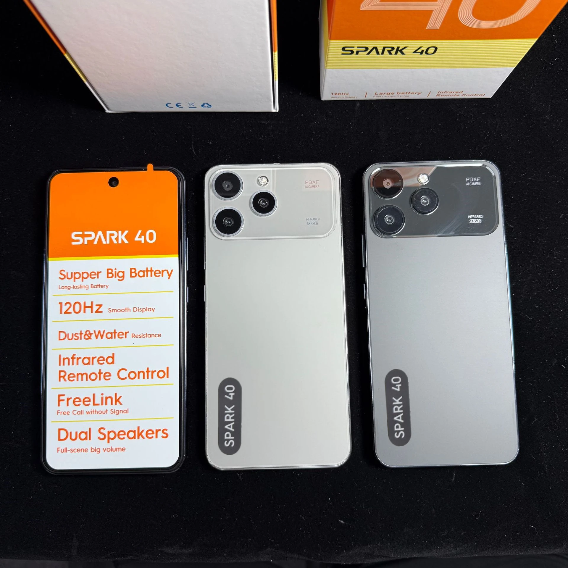 Smartfon SPARK 40, 3 GB RAM, 32 GB ROM, ekran 6,6 cala, telefon komórkowy z Androidem 14, MTK6737 Quad Core, podwójny aparat 13 MP + 16 MP, bateria 5000 mAh.