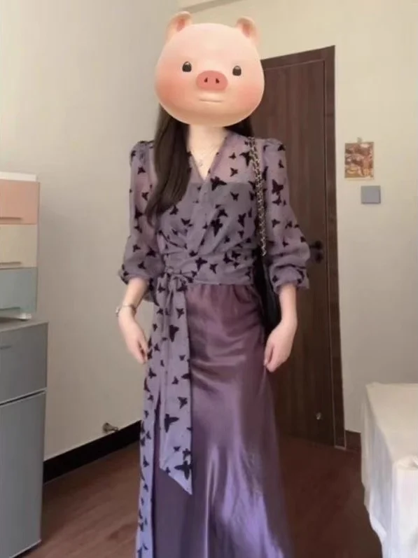 

Ele Tie Long Sve Irt и комплект юбки, женский модный зимний наряд, облегающая юбка-миди, дышащий полиэстер