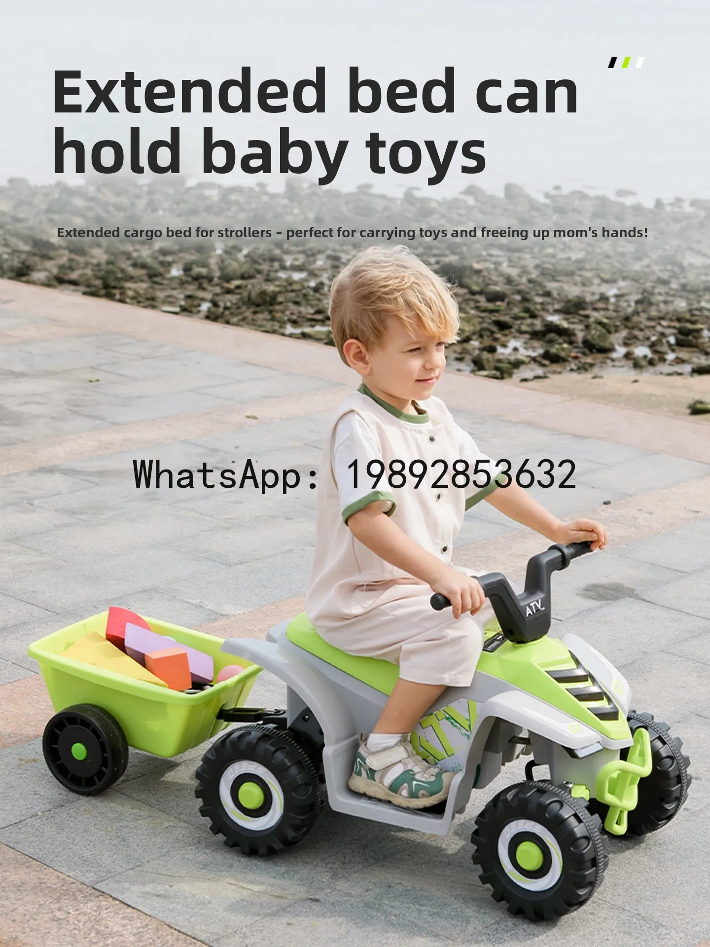 TQH Kinder-Elektroauto Vierrad Dreirad Motorrad Aufsitz-Fernsteuerungsspielzeugauto mit Korb