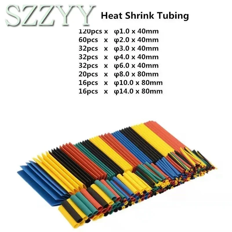 

328Pcs 8 Sizes 5 Color Multi Color Polyolefin 2:1 Halogen-Free Heat Shrink Tubing Tube Assortment Sleeving Wrap Tubes