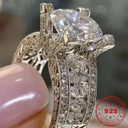 HOYON Gioielli in argento sterling 925 Stile Moissanite naturale Anello Cuscino Zirconia Anelli Regolazione della tensione Anello con pietra preziosa quadrata