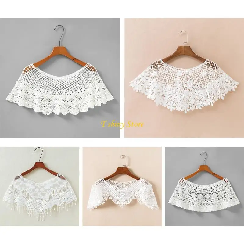 

N58F Embroidery Floral Lace Shawl Wrap Shrug Mesh Tassel Wedding Capelet Cover Up