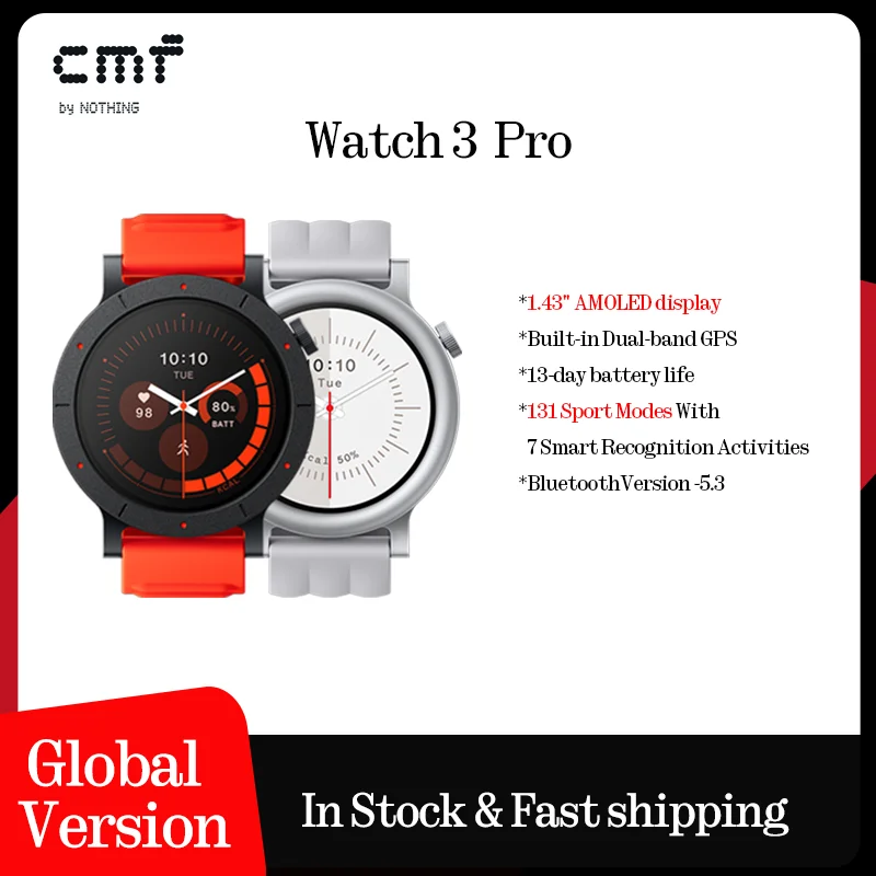 Global Version CMF Watch 3 Pro 1.43"AMOLED display Dual-Band GPS Tracking  IP68 Bluetooth call