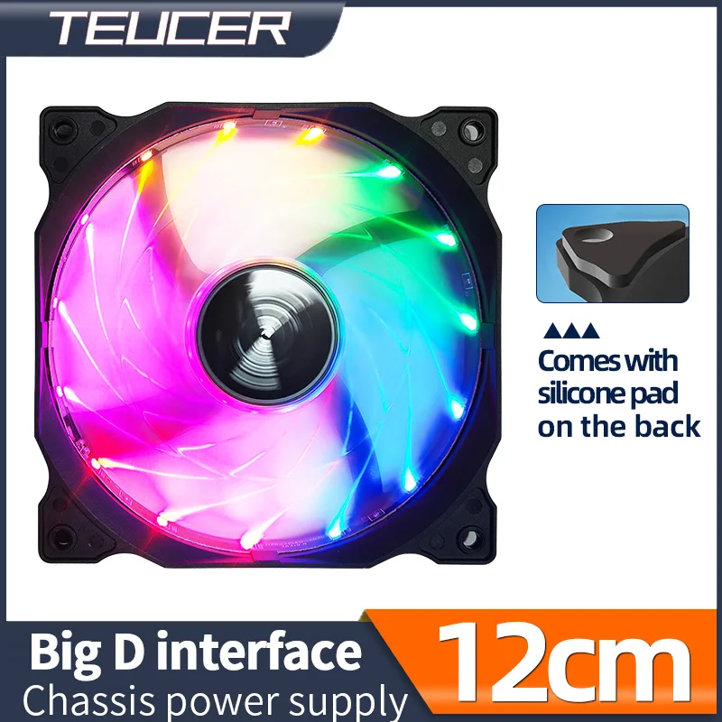 TEucer-透明なファンブレード,ケースファン,12v,4ピンシャーシ,電源,低ノイズ,LED,カラフル冷却,120mm