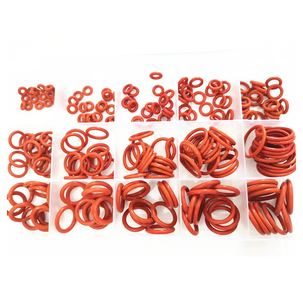 1 Box / 225 Pcs O Ring Rubber Silicone Seal Kit Waterproof O-ring Red  For Pneumatics Pressure Valves Gas Compressors