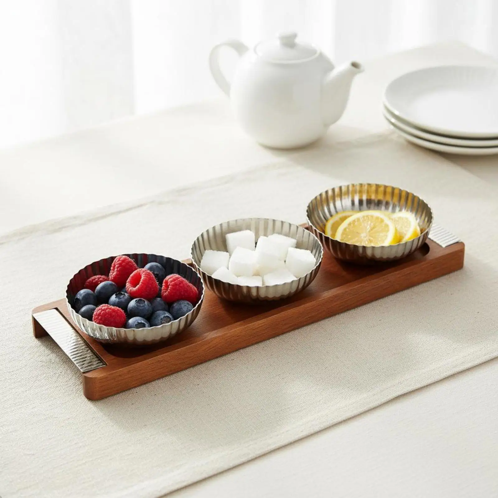 3 Pieces Snack Bowl Set 304 Stainless Steel 3 Compartment Snack Tray Easy to Clean Three Section Serving Dish for Tea Table,