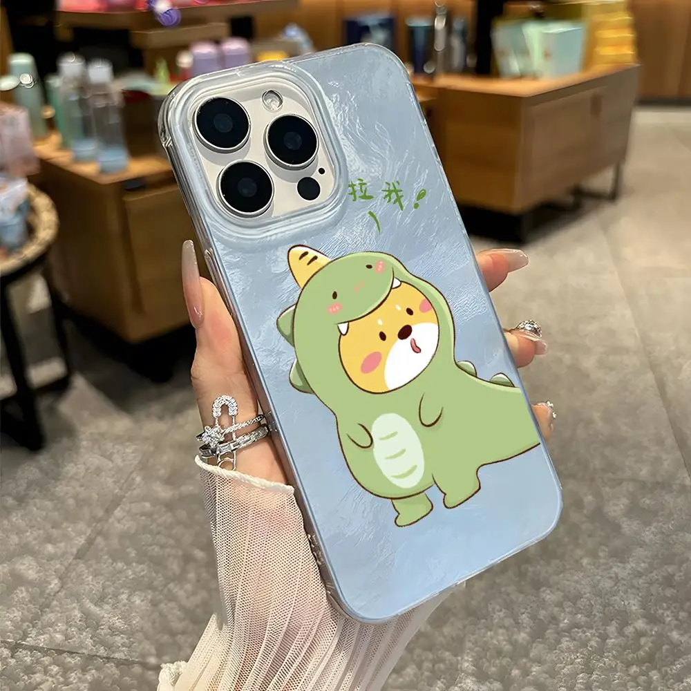 Bonito dos desenhos animados pequeno dinossauro caso de telefone padrão glaciar caso de telefone para iphone 15 16 max 11 12 mini 13 pro x max 14 plus xs capa