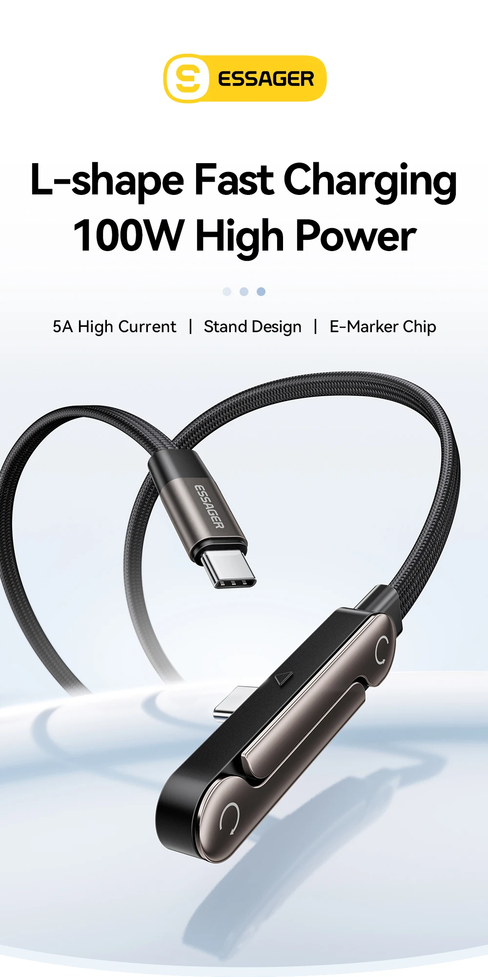 Essager 100W gebogenes USB-C-Kabel 100W für iPhone 17 16Pro Max, Typ-C-Kabel für Macbook Pro, Schnellladekabel für Huawei iPad – Detail 1