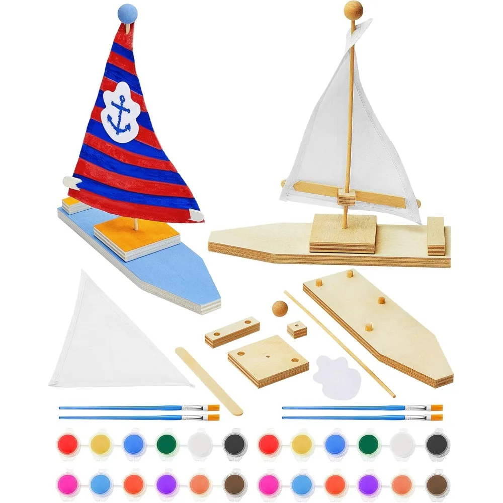 20 Pcs DIY Wooden Boat Kits Wooden Sailboat To Paint Decorate Unfinished Wood Blank Craft Model Boat Toy School Building DIY