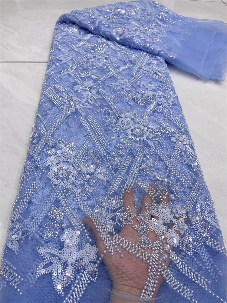 

Sequins Beaded Embroidery French Tulle Lace Fabric 2024 High Quality African Net Lace Fabric For Wedding Dress Wedding FJ