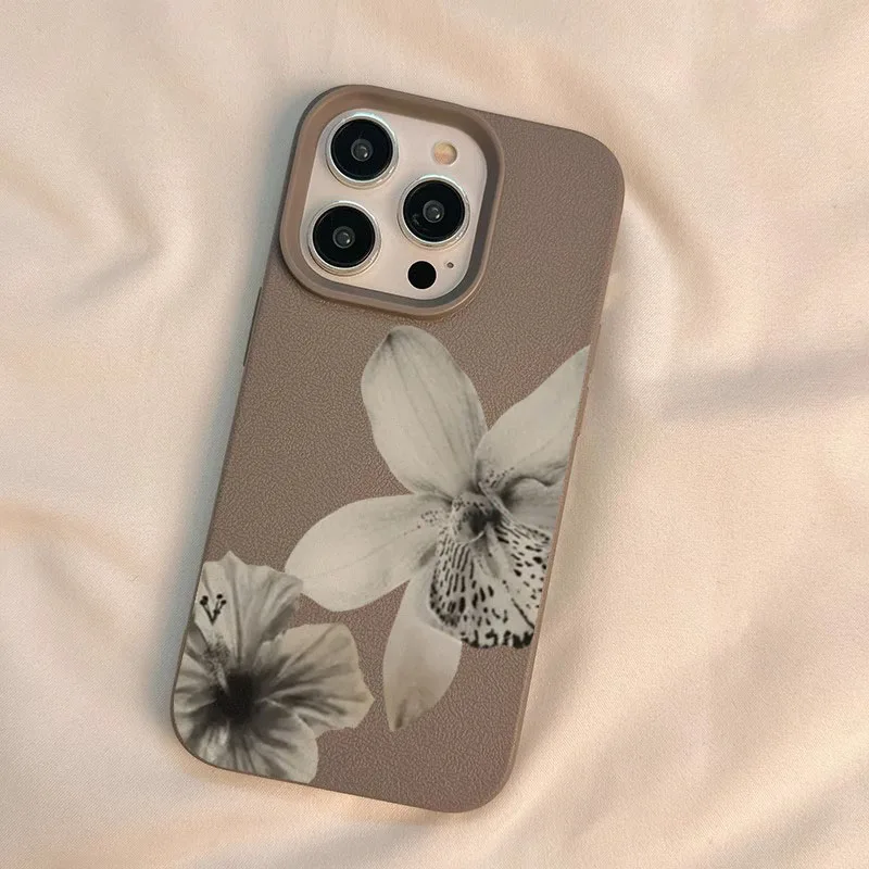 Black & White Floral Pattern Phone Case For iPhone 16 17 15 14 Pro Max 12 11 13 XS X XR 16 Plus 16e Lichee Pattern Soft Cover - náhled 5