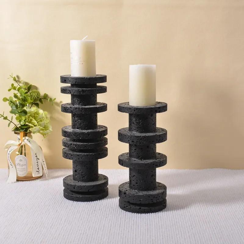 Black Travertine Split Candle Holder Ornament High End Light Luxury Hotel Home Decoration Scented Candle Stand