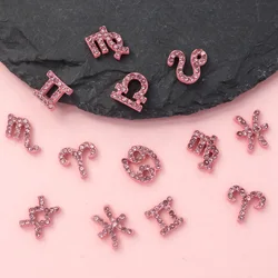 5/12PCS Pink Alloy Rhinestones Zodiac Nail Charms Twelve Constellation Inlaid Diamond Luxury Jewelry Nails Art Decoration Parts