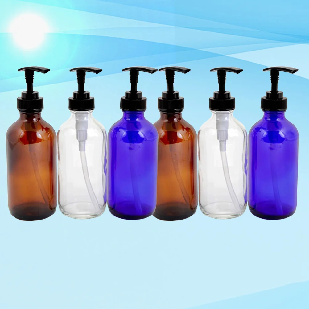 6 قطعة 230 مللي زجاجة مضخة الضغط فوهة ناعمة قابلة لإعادة الملء صديقة للبيئة المحمولة إكسسوارات السفر شفافة أزرق بني #3