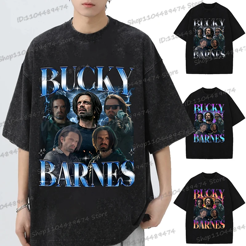 

Fashion Bucky Barnes Thunderbolts Washed T-shirt Vintage High Street Cotton Men's Clothing Bucky Barnes Unisex Thunderbolts Tees