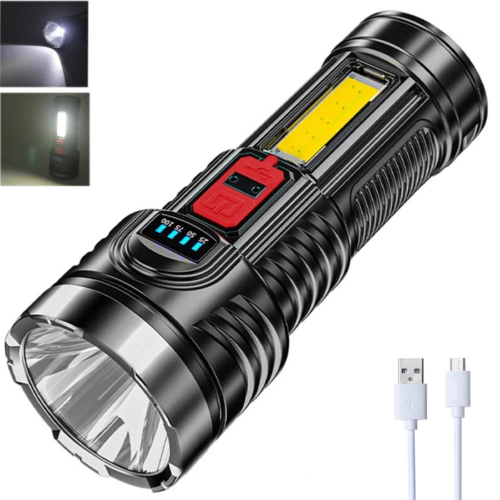 Powerful LED Torch USB Charging High Power COB Waterproof Flashlight Outdoor Camping Long Range Range Lantern