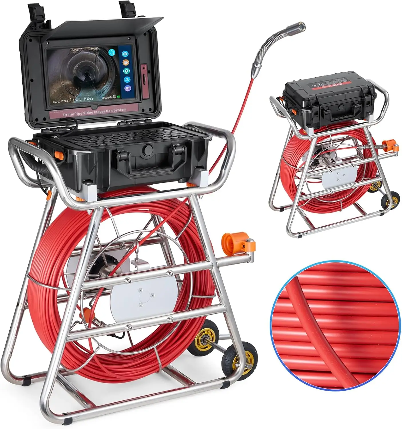 

Sewer Camera 328 ft 100m Self Leveling Drain Camera with 10 1 Touchscreen 512Hz Transmitter Distance Counter IP67 Snake