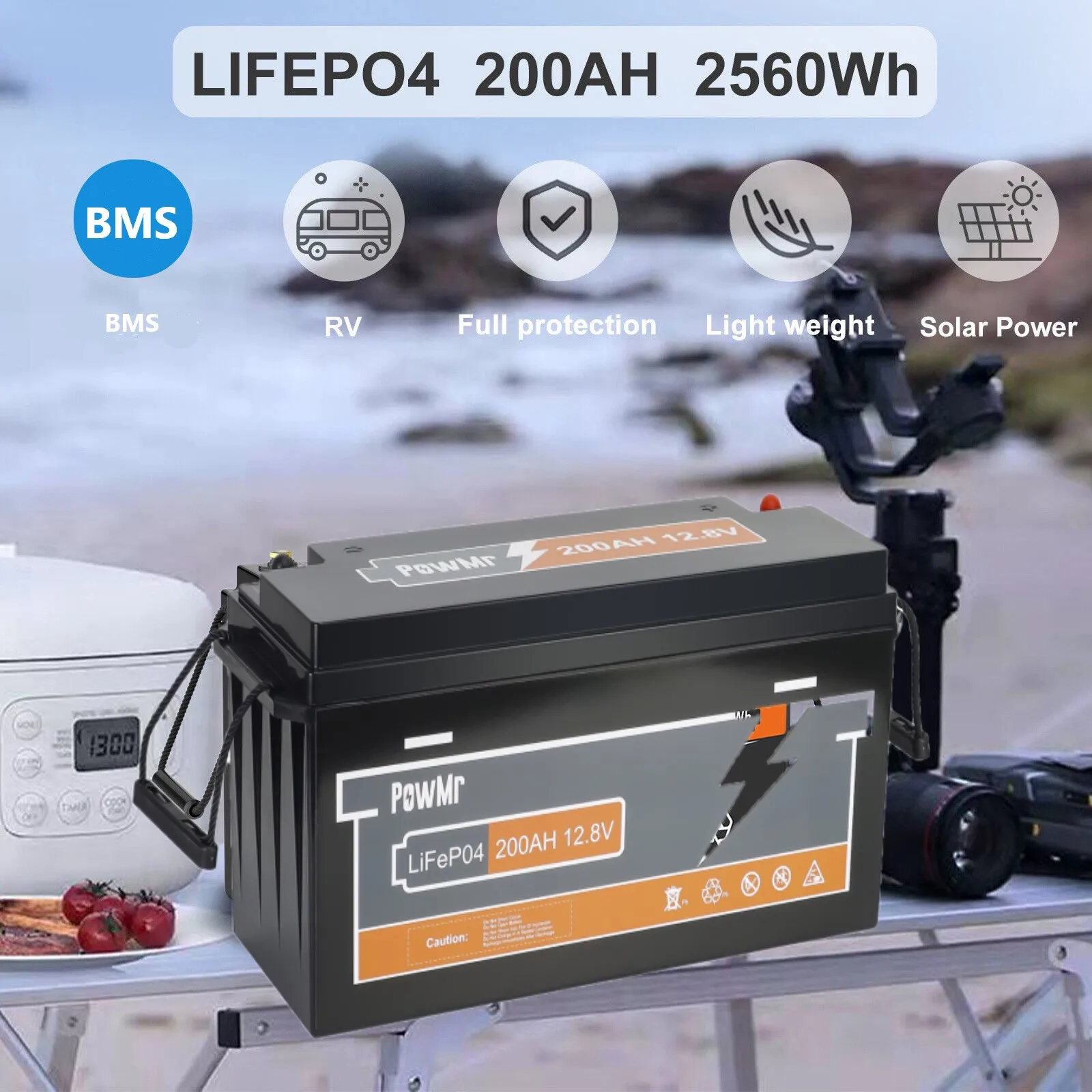 Batteria ricaricabile 12.8V 200AH LiFePO4 con Controller solare 20A/60A 2560WH grado A EU Stock per batteria al litio domestica fai da te