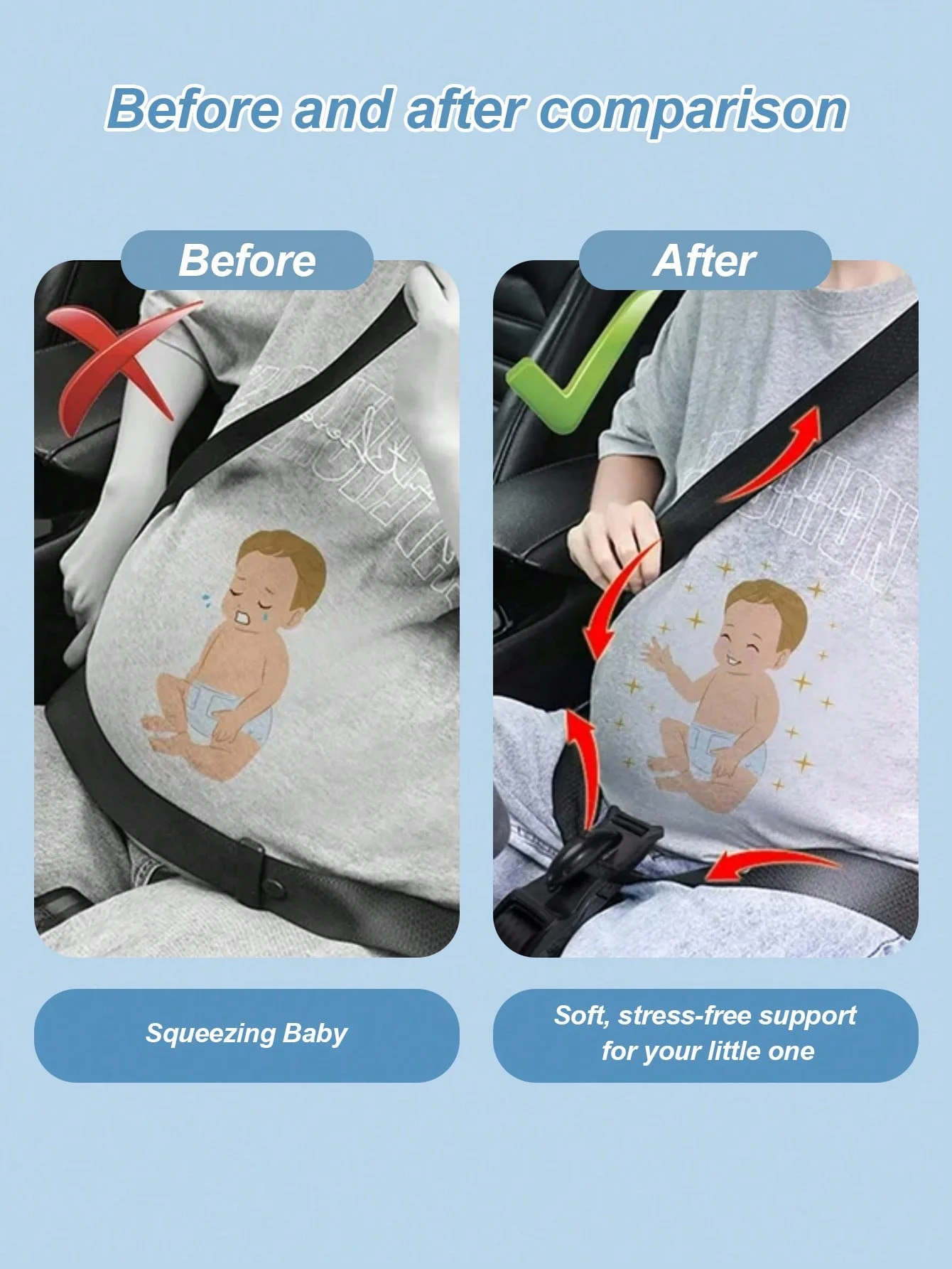 أداة ضبط حزام مقعد الحمل - موسع حزام مقعد السيارة العالمي للحوامل مع وظيفة تخفيف ضغط البطن وتوزيع الوزن