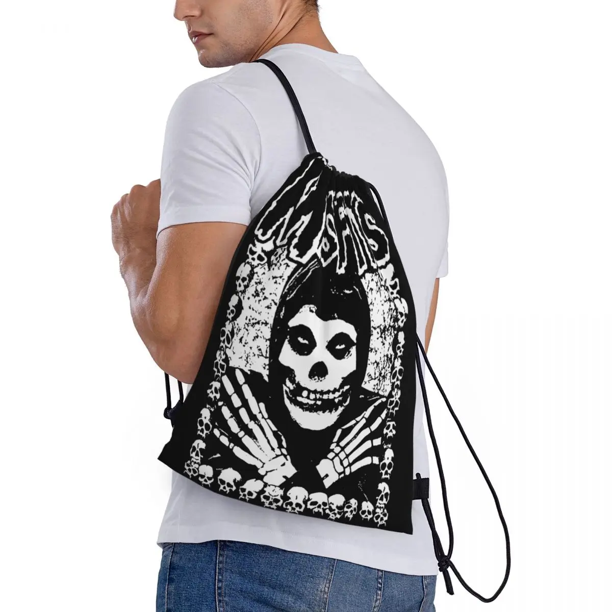 Custom The M-Misfitses Rock Punk Skull Drawstring Backpack Women Men Sport Gym Sackpack Foldable Training Bag Sack