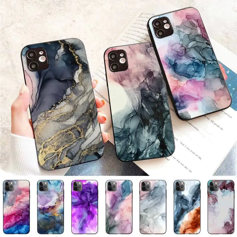 FHNBLJ Watercolor Painted Marble Pattern Phone Case for iPhone 11 12 13 Mini Pro Max 8 7 6 6S Plus X 5 S SE 2020 XR XS 10 case