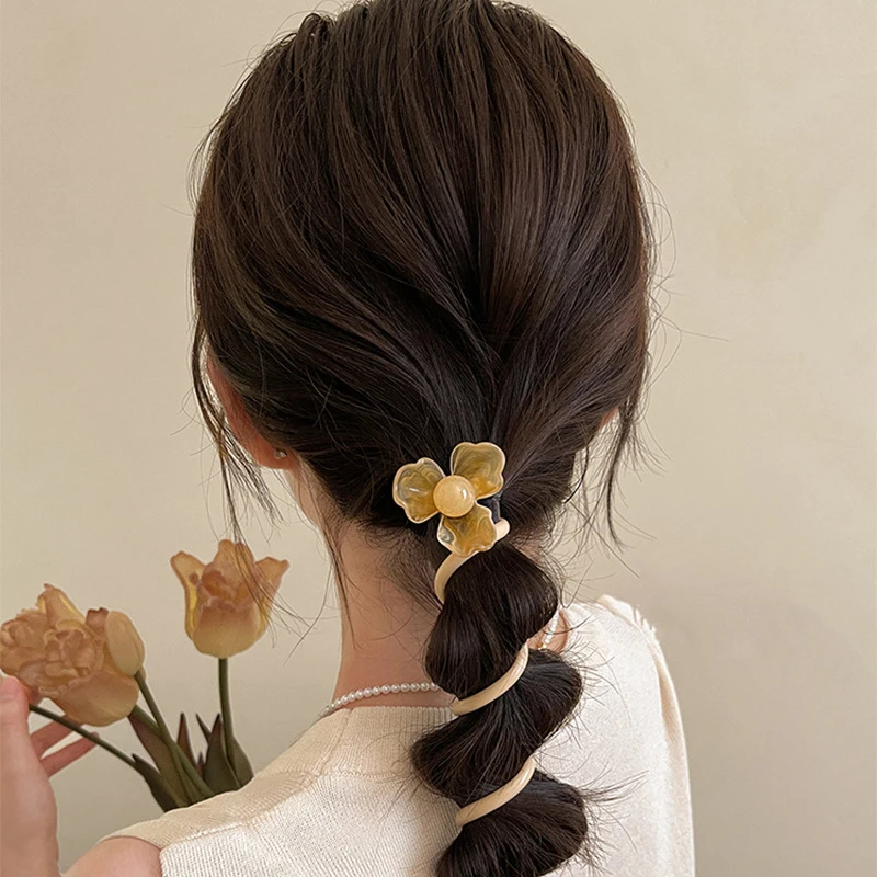 Telefone Wire Flower Hair Loop para Mulheres e Meninas, High Elastic Head Rope, Ponytail Ties, Hair Accessories