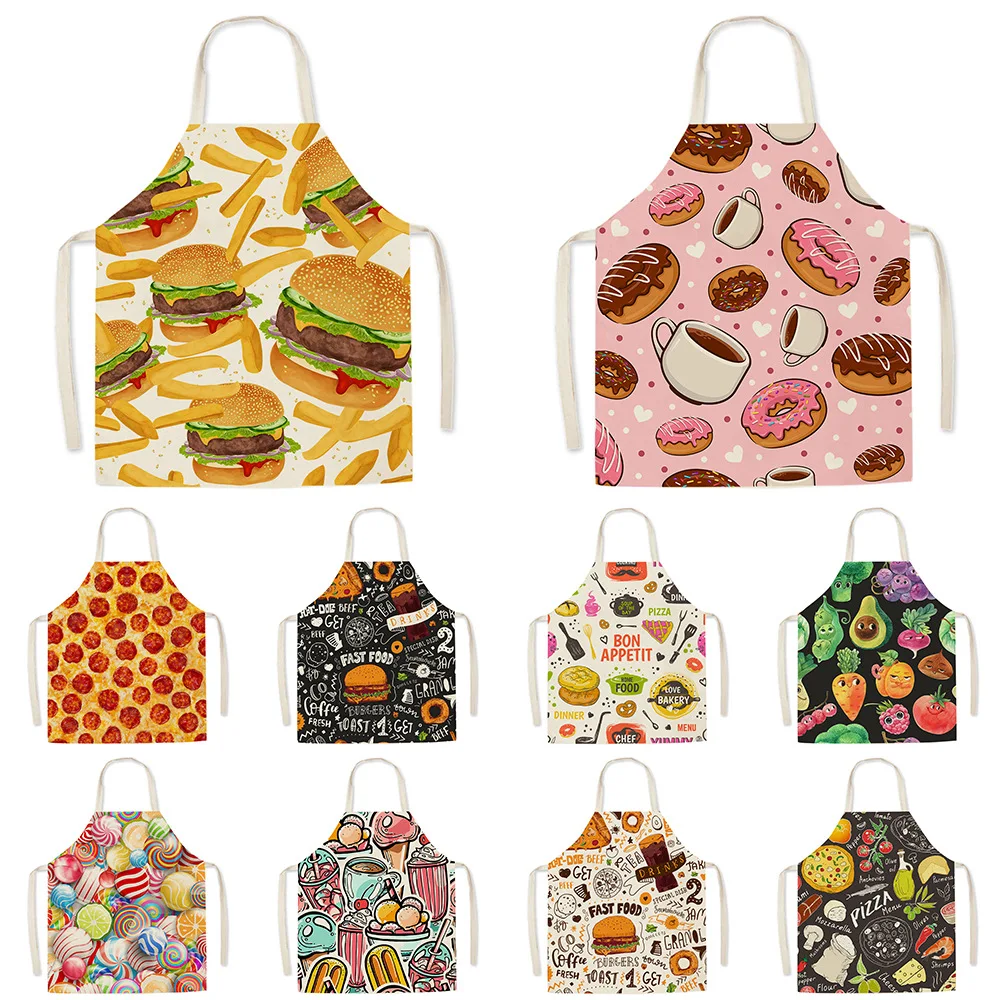 Cute Food Pattern Men's Burger French Fries Pizza Pattern Kids Sleeveless Apron Women's Kitchen Apron Kitchen Household Items