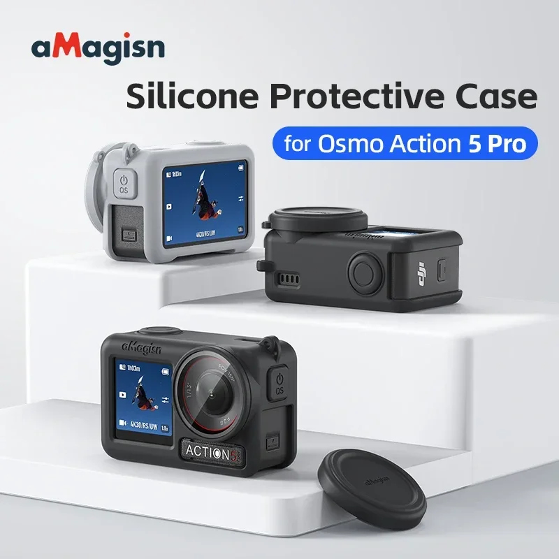 

Silicone Protective Case For DJI Action 5 Pro Full Cover Silicone Case Sleeve Shell Lens Cap For DJI Action 5 Pro Camera Accesso