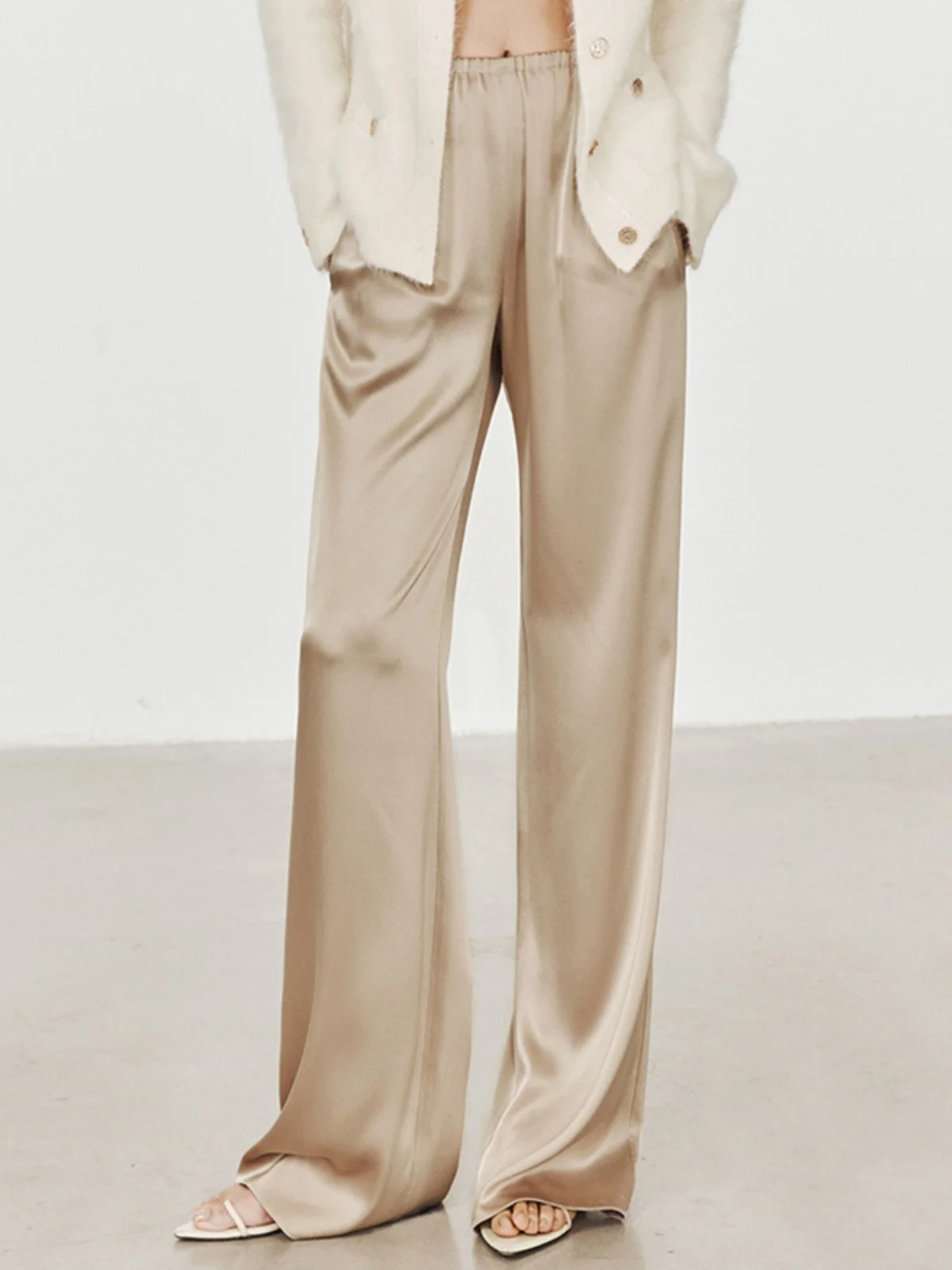 

Широкие брюки с высокой талией, женские свободные драпированные тонкие осенние новые модные повседневные брюки из ацетата и атласа