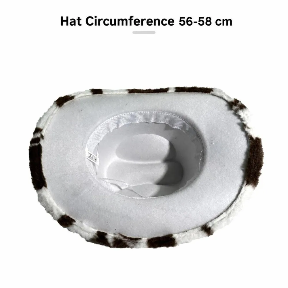 Rivet Strap Cow Print Cowboy Hat Decorative Metal Belt Wind Resistant Western Hat Unisex Design Wide Brim Furry Cowboy Cap