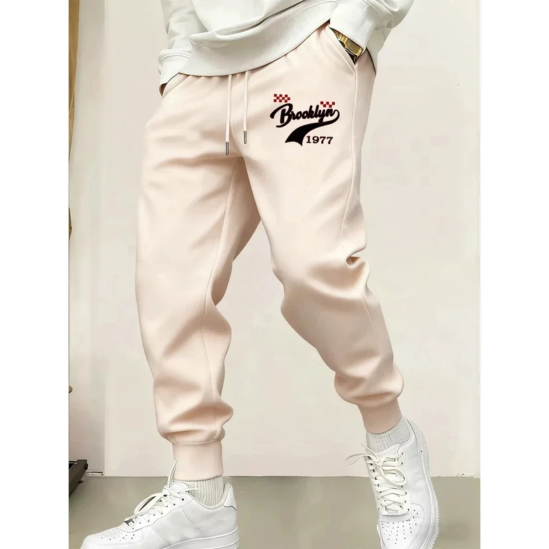 

Brooklyn 1977, мужские базовые спортивные штаны с креативным принтом, осенние повседневные флисовые брюки с завязками, модные уличные спортивные штаны