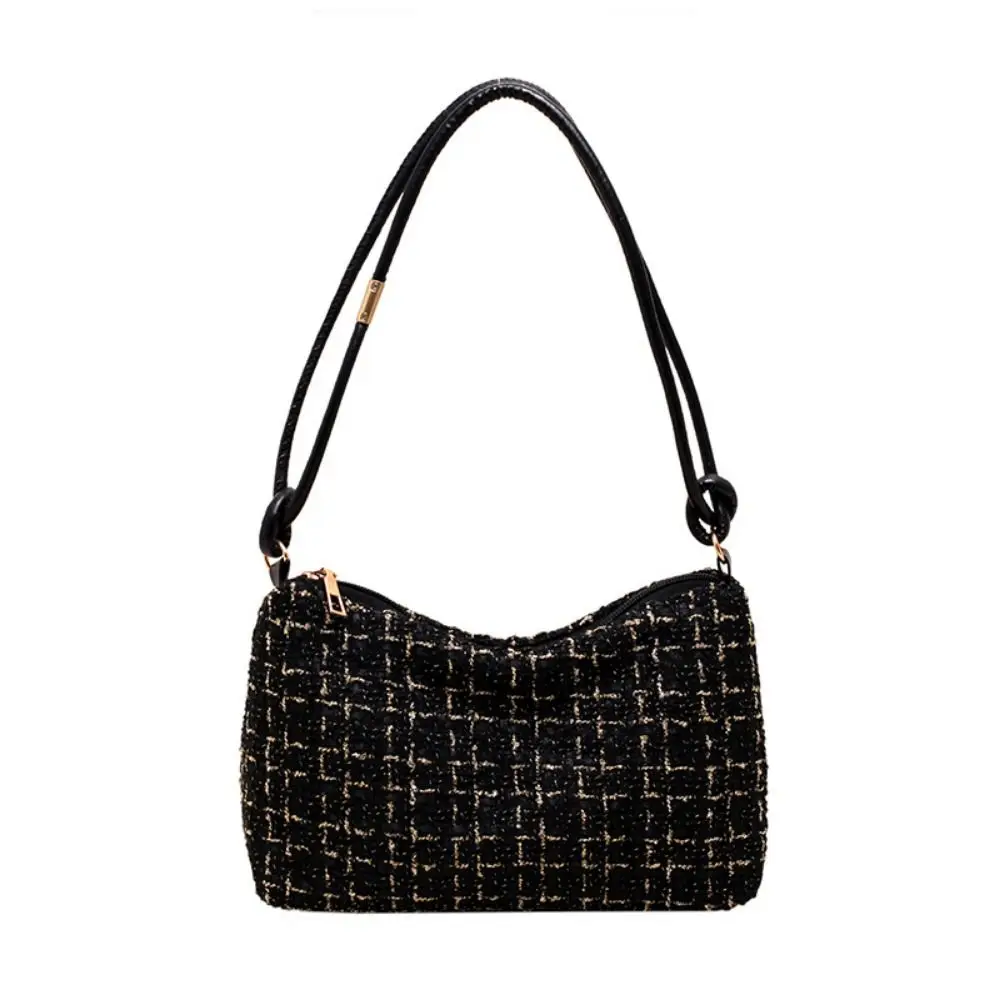

Hobos Woolen Plaid Underarm Bag Appliques Soft New Luxury Designer Handbags Korean Style Dacron Purse Crossbody Bag Daily
