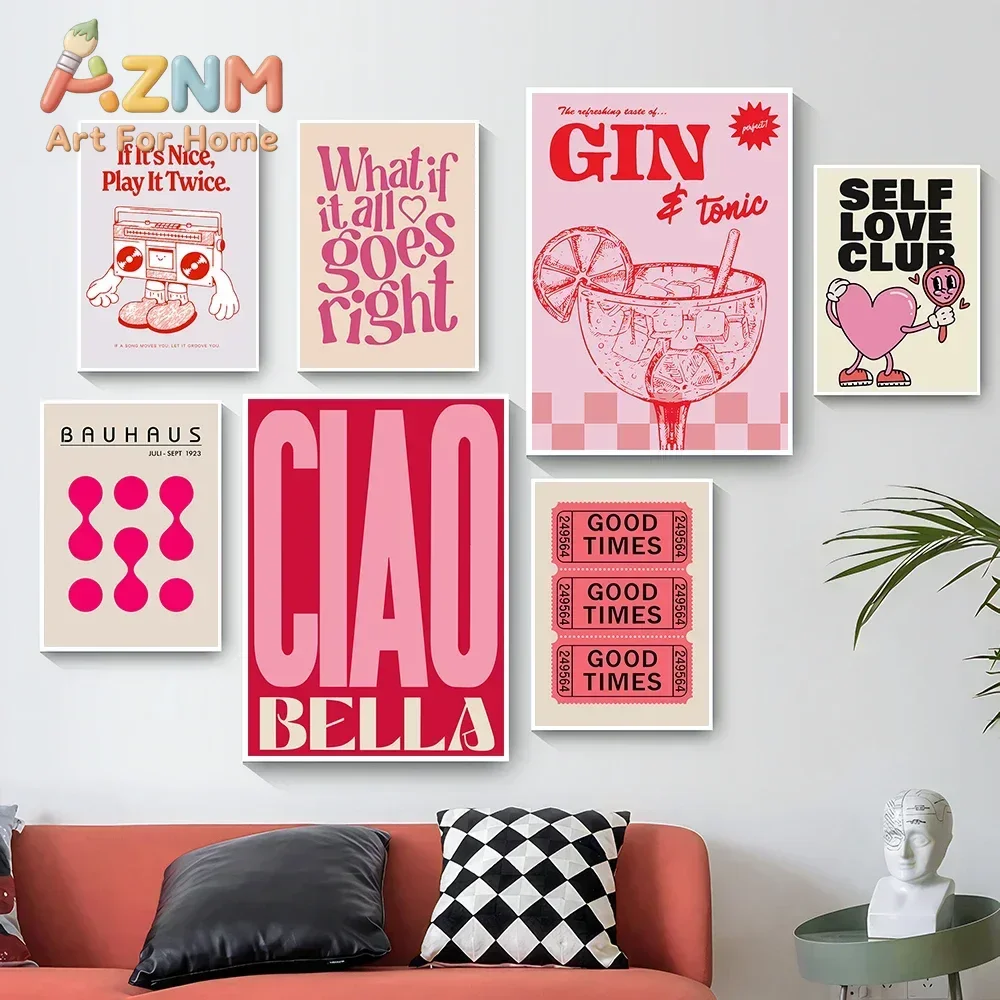 Simplicity Vintage Pink Cartoon Print Canvas Posters Wall Art Poster Home Decor Canvas Print Painting  Living Room Bedroom De