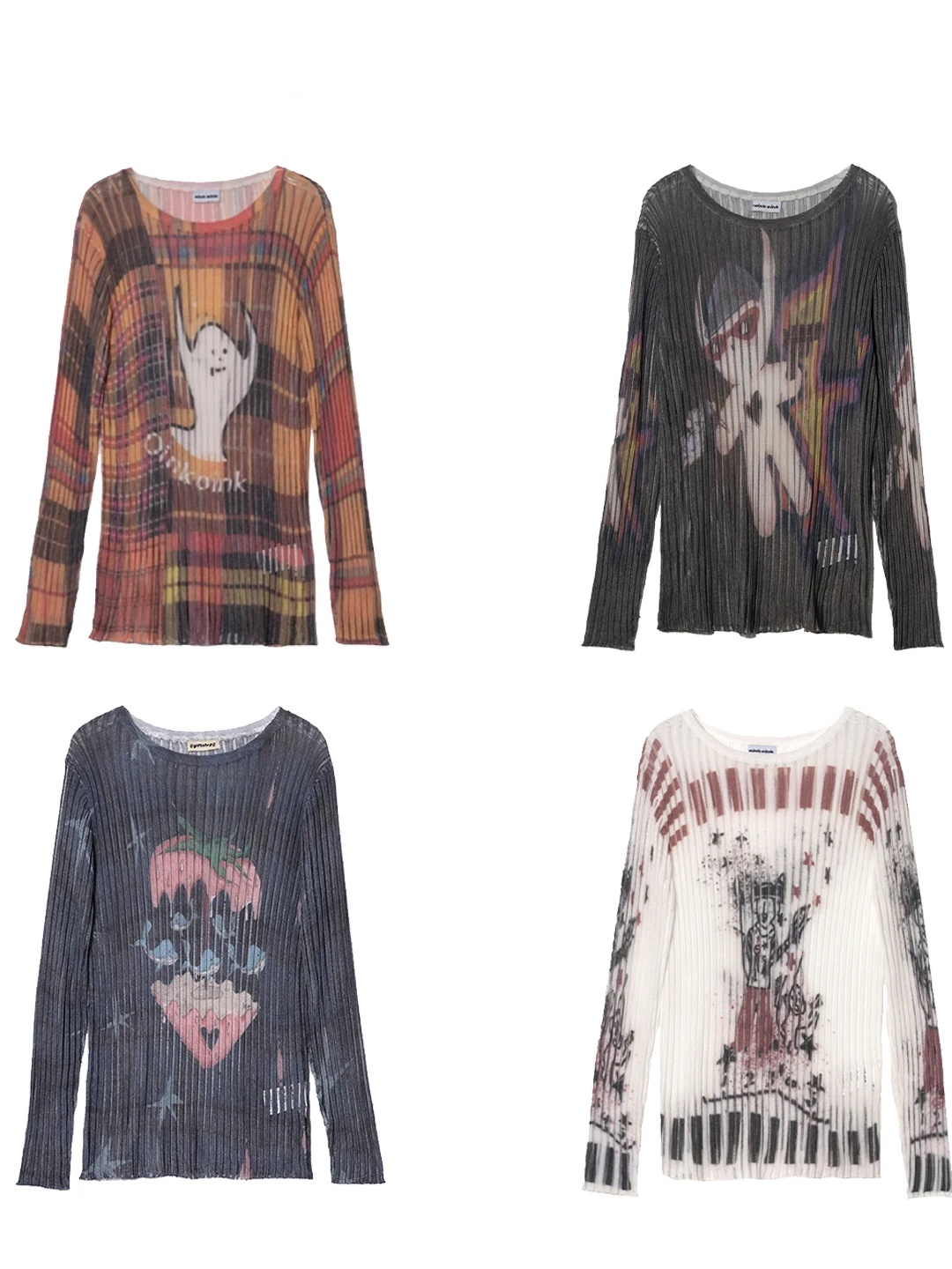 

MOF Girl Summer Lightweight Comfortable Long Sleeve Knitted Base T-Shirt Overhead Print Pattern Casual Loose Fit Cotton Blend